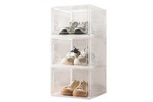 Cross-Border Wholesale PP AJ Sneakers Transparent Storage Box Magnetic-Side-Opening Foldable Stackable Simple Modern Shoe Box