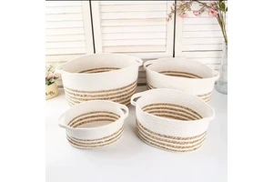 Cotton Hand-woven Storage Basketstorage Basket; Storage Bin4-piece Storage Basket Set