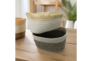 New Model of Simple and Elegant Japanese-style Hand-woven Rectangle Desktop 4pcs Storage Baskets Set for Home Use