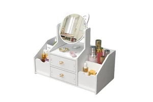 Multifunctional Household Drawer-type Cosmetic Storage Cabinet Makeup Organizer Box with White Round Mirror