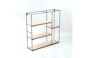 Metal Frame Wall Mounted Wood Display Rack Storage Shelf for Bedroom