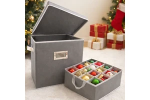 Home Collapsible Non-Woven Fabric Christmas Ornament Storage Chest with 4 Trays for Home Office Sundries BSCI Certified