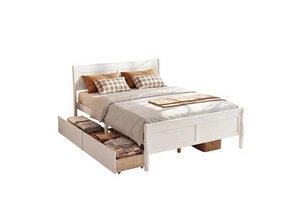 USA Stock Solid Wood Queen Platform Bed Frame with Storage Drawers Plywood Bedroom Bed with Headboard Made in Houston USA