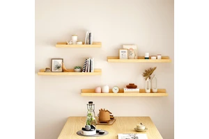 Custom Wood Bamboo Wall-Mounted Solid Wood Shelf Living Room Wall Mounted Storage Rack Decorative TV Background Wall Rack