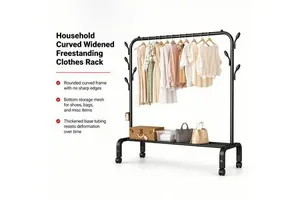 Heavy Duty Anti-rust Black 7 Side Hooks Double Layer Mesh Storage Organizer for Family Closet Freestanding Garment Stand