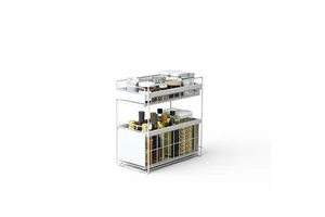 Carbon Steel Double Tier Standing Type Powder Coated Pull Multifunctional Storage Drawer Organizer for Kitchen Cabinets