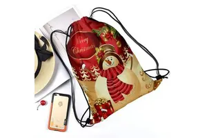 Hot Sale in Winter Christmas Day Polyester Drawstring Backpack Holiday Candy Storage Bag