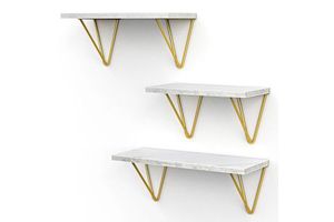 Steel Adjustable Floating Shelves With Triangle Gold Single-Side Brackets Set 3 Wall-Mounted For Home Decor Living Room Bathroom