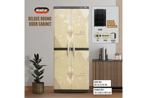 Deluxe Rounded Double Door Plastic Furniture Cabinet/Wardrobe/Closet with Large Storage Organizer for Bedroom Office Living Room