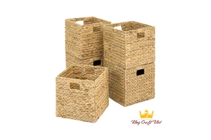 Vietnam Wholesale Natural Foldable Water Hyacinth Storage Baskets for Home Decor Braided Cube Organizer Seagrass Laundry Basket