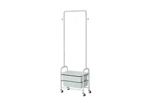 Modern Metal Coat Rack Entryway Vintage Mobile Coat Stand with 2 Tier Storage Drawer