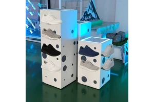 Custom Cuboid Rotating Shoe Display Stand Acrylic Sports Shoes Display Stand With LED Light For Retail Store