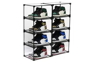 DIY Rectangle Clear Plastic Display Container for Stacking Storage Sturdy Door Original Shoe Boxes Injection Stackable Shoe Tidy