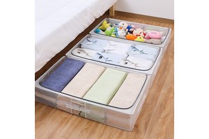 Underbed Clear Storage Box Multifunctional Metal Steel Frame Waterproof Transparent Storage Box For Shoes Clothing Organizer