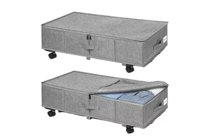 Foldable Rectangle Drawer Underbed Storage with Wheels Rolling with Lids for Clothes Blankets Shoes Under Bed Storage Container