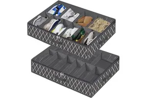 Heavy Duty 12 Cells Under Bed Shoes Tidy Organizer Shoe Storage Bag Box With Clear Lid