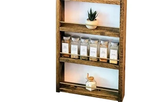 Modern Bamboo Wood Wall Mounted 4-5-Tier Multifunctional Spice Rack Hanging Spice Shelf Storage Jars Stand Organizer
