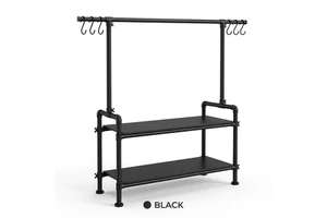 Metal Welded Hat Coat Storage Rack with 2 Shelves & S-Hooks 100KG Load Tool-Free Assembly Entryway Bedroom Garment Rack