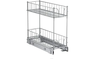 7 Inch Heavy Duty Chrome Finished Double Layer Pull-out Shelf, Practical Multifunctional Kitchen Cabinet Storage Rack
