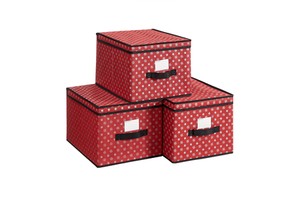 For 3 Pcs Rectangle Fabric Storage Boxes with Snowflakes Pattern Folding Design Handles & Lid for Christmas Closet Use