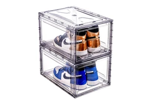 Home Storage Rectangle Transparent PET Stackable Eco-Friendly Folding Shoe Storage Boxes with Magnetic Closure for Sneakers