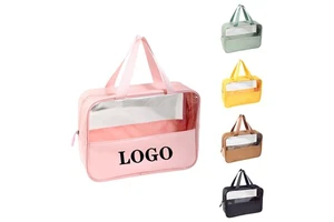 Transparent Waterproof Pouch Custom Logo Cosmetic Letter Trousse De Maquillage Professionnel Portable Clear Pvc Makeup Bag