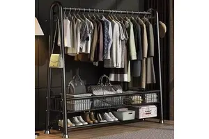 Custom Large Capacity Double-Tier Rust-Proof Coat Rack for Bedroom Carbon Steel Clothes Rack Storage Shelves for Bag Storage