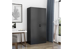 Three-Point Lock Black Garage Metal Storage Cabinet Lockable Adjustable Shelf Steel Garage Cabinet For Home Office