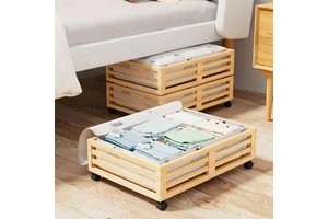 Large Capacity Household Closet Organizers and Storage Bins Bamboo Wooden Under Bed Storage Containers Organizer Box With Wheels