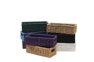 Handmade Rectangle Woven Storage Basket with Handles Durable Eco-Friendly Multifunctional Space-Saving for Kitchen Bathroom Use