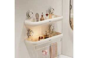 Suction Cup Bathroom Shelf, No-Drill Wall-Mounted Storage Rack For Toilet, Washbasin, And Shower Gel