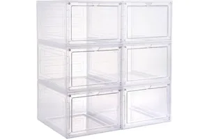 12-Pack Clear PP Plastic Foldable Eco-Friendly Stackable Shoe Storage Boxes Space-Saving Closet Shoe Rack with Sneaker Container