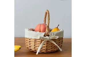 Girida Woven Wicker Portable Modern Storage Basket Round Shape Vegetable & Picnic Use Kitchen Bathroom Living Room 20x17cm