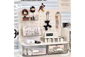Multi-Functional Eco-Friendly Standing Desk Pegboard Organizer Combination Kit Storage Bins Hooks Shelves Drawers Office Use