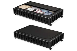 2 Pack Bamboo Under Bed Storage with Wheels Made of Natural Bamboo Large Capacity Holds Clothes Shoes Bedding Ideal for Bedroom
