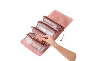 2022 Hanging Roll-Up Makeup Bag / Toiletry Kit / Travel Organizer for Women - 4 Removable Storage Bags - Organize Make up