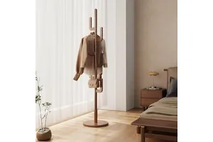 US Stock Rubber Wood Cactus Coat Rack Freestanding 6 L-Shaped Hooks Adjustable Sizes Entryway Living Room Furniture Coat GYJ014