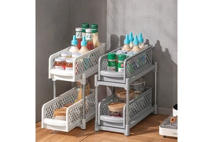 Space Saving Kitchen Cabinet Stacked Drawer Type Holder Storage Supplies Sliding Spice Rack Under Sink Organizer