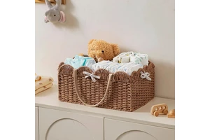 Large Capacity Kids Storage Basket Rustic Woven Basket with Handles for Kids Room Playroom Nursery Stylish Functional Organizer