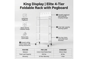 2026 Trending Heavy Duty Metal 4-Tier Foldable Retail Display Rack Pegboard Space-saving Modular Store Shelving Factory Direct
