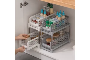 Space Saving Plastic PP Material Modern Design Kitchen Cabinet Stacked Drawer Type Accessories Spice Rack Under Sink Organizer