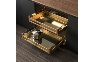 Modern Double Layer Pull-Out Cabinet Organizer Soft Closing Function for Kitchen Storage Space-Saving Drawer Organizers