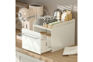 OEM Portable Carbon Steel White Large-Capacity Double-Layer Non-Installation Pull-Out Multifunctional Space-Saving Storage Rack