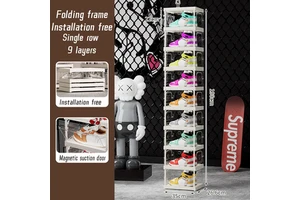 Custom Logo 9-Layer Transparent Plastic Shoe Cabinet Injection-Molded Rectangle Office Organizer Rack Foldable Shoe Box Rack