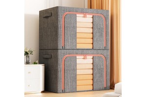 24/66/100L Wardrobe Foldable Cloth Storage Organizer Bag Large Capacity Waterproof Linen Steel Frame Clothes Storage Bag