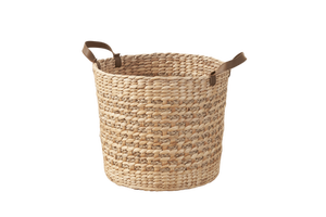 Natural Brown 16\" Water Hyacinth Woven Round Storage Basket Multi-Use Woven Baskets