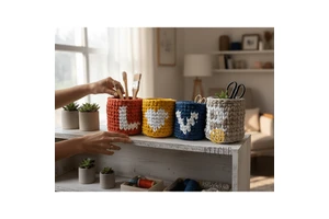 Pack of 4 Multicolor T-Shirt Yarn Storage Basket Soft Woven Organizer for Living Room Home Decor Storage 5.5x5.5 Inch