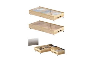 Pack Brown Solid Wood Bed Storage Drawers Lids Handles-Divided Underbed Cabinet Closet Wooden Crate Organizer Clothes-Fit Bed