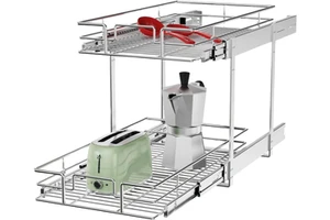 2-Tier Individual Pull Out Metal Cabinet Drawer Basket Organizer Slide Out Kitchen Storage Shelves Room for Spices