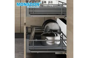 Furniture Hardware Drawers Cabinet Organizer Kitchen Storage Bottom Mounted Soft Close Metal Pull Out Cookware Basket